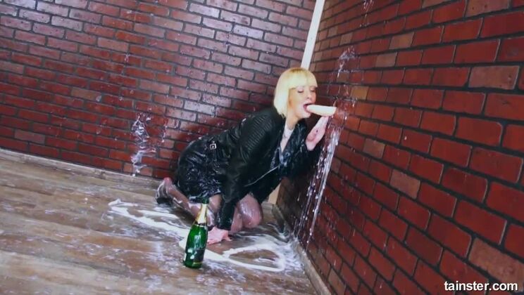 Cum Covered Blonde Bimbo In Fetish Gear