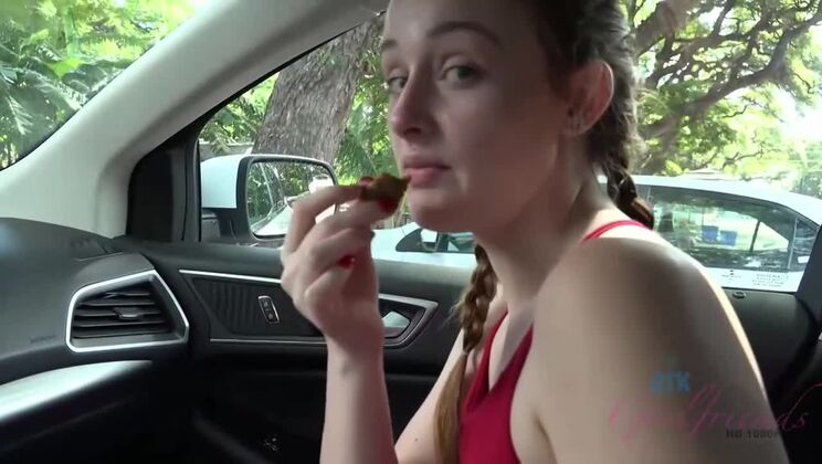 Small Tits Danni Rivers Plays on the Beach