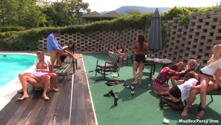 Pool Party Sex with Stockings and Lingerie