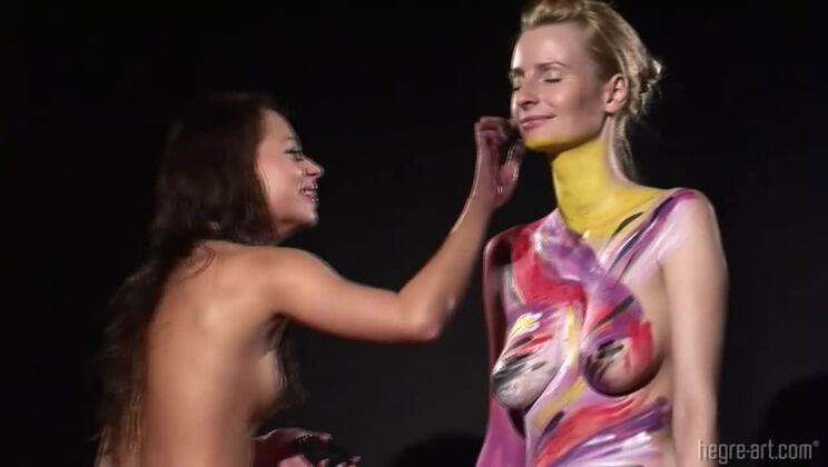 [Hegre] - Erica And Karolina Naked Polish Girls Big Ass Body Painting - Louise Louellen