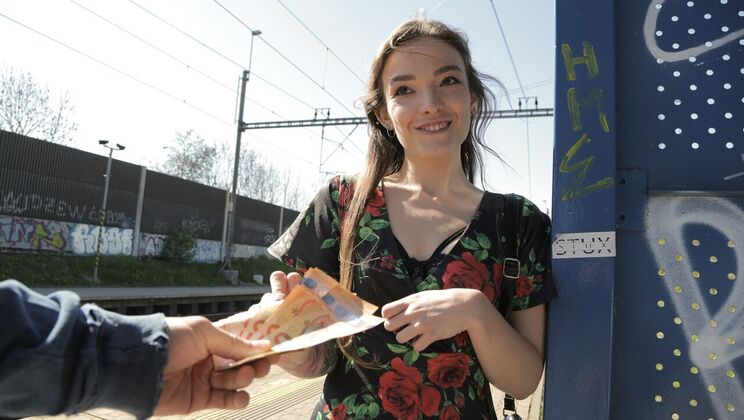 [PublicAgent] - Tattooed Babe Rides Cock Outside