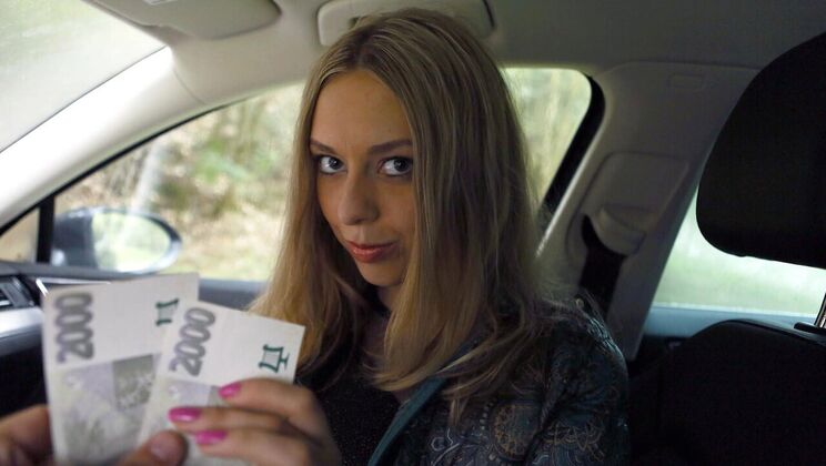 Shaven Pussy Russian Girl in Public Car Blowjob