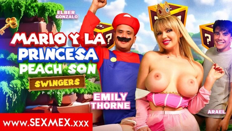 Emily Thorne as Princess Peach - Mario Threesome with Big Ass, Blowjob, and Hardcore Fun