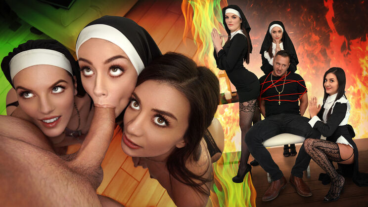 [BFFs] - Brunette Nun Fiona Frost Swallows Every Drop - Danny Mountain - Natalie Brooks - Fiona Frost - Selena Love