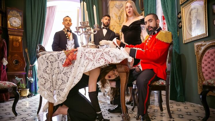 Royal Trans & Guy Fuck in Thong and Dress