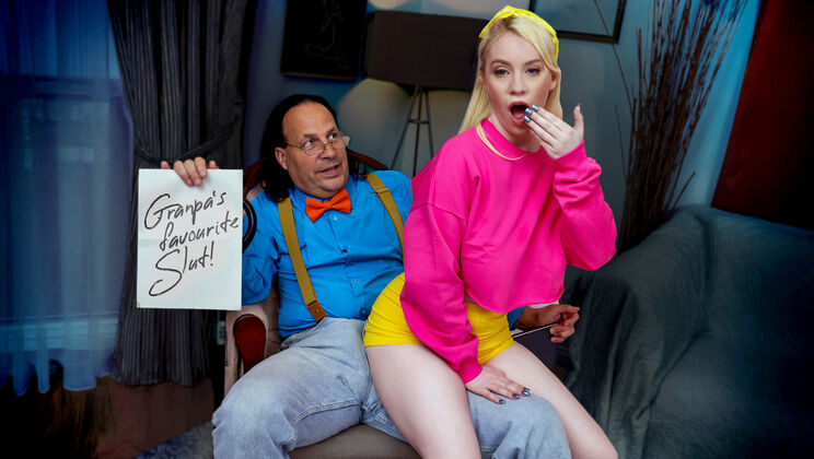 [NotMyGrandpa] - Blonde Stepdaughter Gigi Sweets Gets Bribed For Blowjob By Older Eric John - Eric John - Gigi Sweets