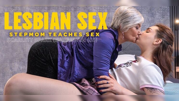 Hairy Mature Arwen Shows 19-Year-Old Scarlett How to Eat Pussy